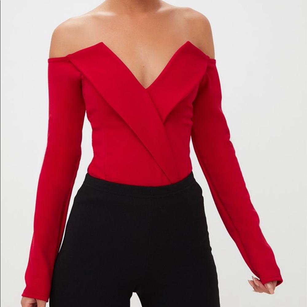 Red Tux Blazer Detail Bodysuit